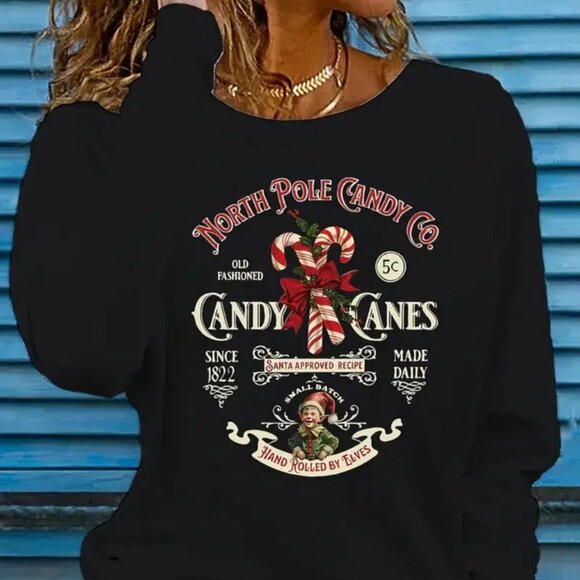 WOMENS COZY CANDY CANE PRINT TSHIRT Tops - WOMENS COZY CANDY CANE PRINT TSHIRT NIP